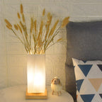 Scandinavian Rectangular Wood and Glass LED Table Lamp for Bedroom