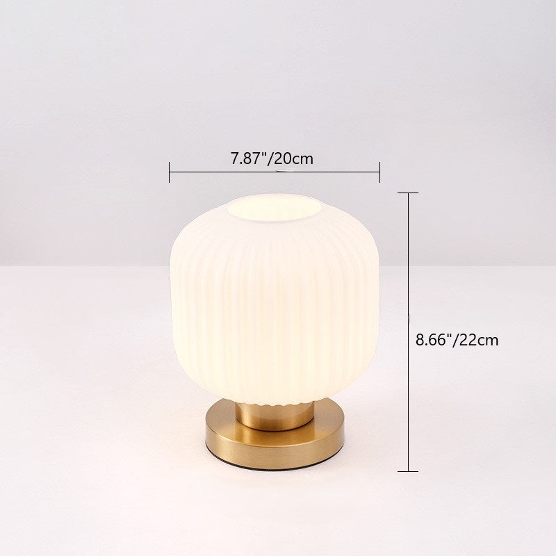 Scandinavian Round Striped Iron and Glass Table Lamp - 1-Light Design for Bedroom