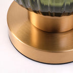 Scandinavian Round Striped Iron and Glass Table Lamp - 1-Light Design for Bedroom