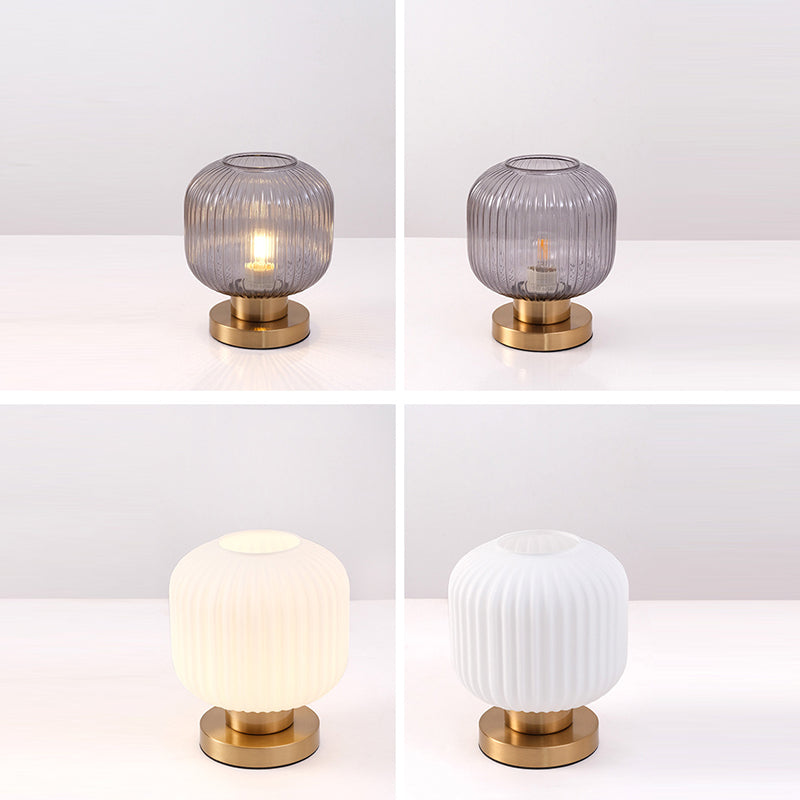 Scandinavian Round Striped Iron and Glass Table Lamp - 1-Light Design for Bedroom