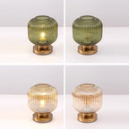 Scandinavian Round Striped Iron and Glass Table Lamp - 1-Light Design for Bedroom