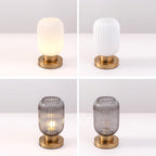 Scandinavian Round Striped Iron and Glass Table Lamp - 1-Light Design for Bedroom