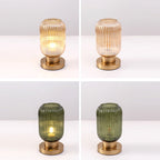 Scandinavian Round Striped Iron and Glass Table Lamp - 1-Light Design for Bedroom
