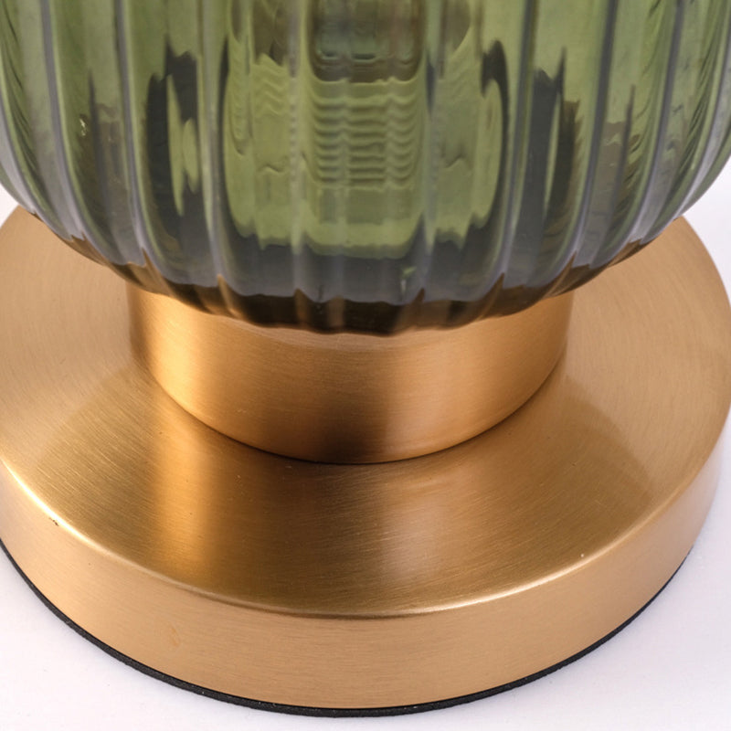 Scandinavian Round Striped Iron and Glass Table Lamp - 1-Light Design for Bedroom