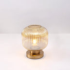 Scandinavian Round Striped Iron and Glass Table Lamp - 1-Light Design for Bedroom