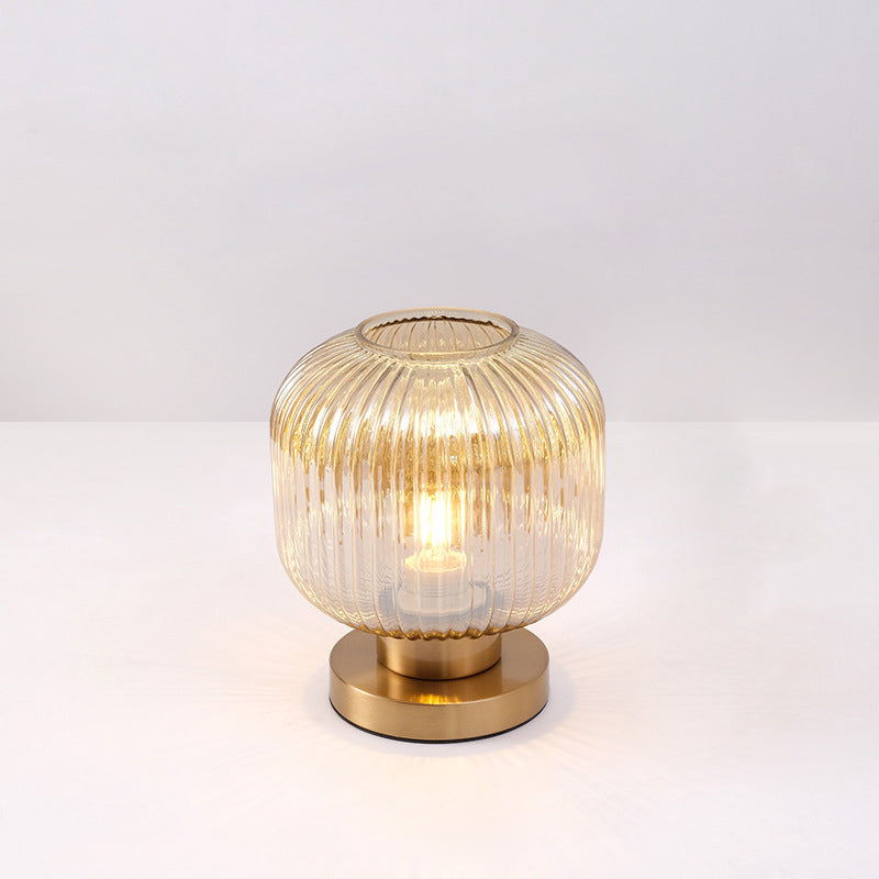 Scandinavian Round Striped Iron and Glass Table Lamp - 1-Light Design for Bedroom