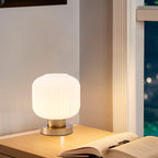 Scandinavian Round Striped Iron and Glass Table Lamp - 1-Light Design for Bedroom