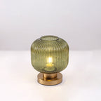 Scandinavian Round Striped Iron and Glass Table Lamp - 1-Light Design for Bedroom
