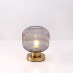 Scandinavian Round Striped Iron and Glass Table Lamp - 1-Light Design for Bedroom