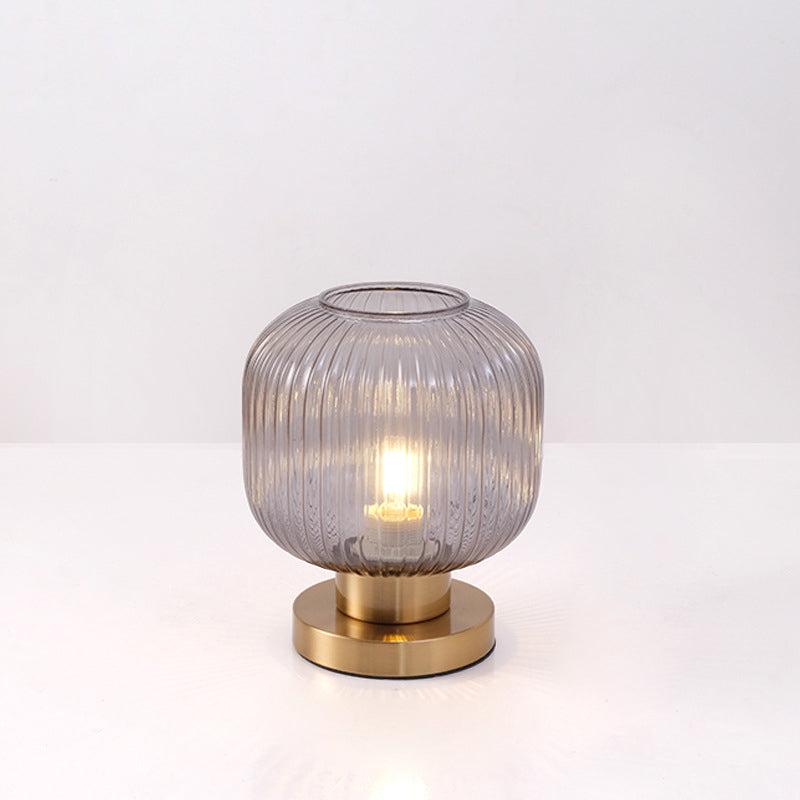 Scandinavian Round Striped Iron and Glass Table Lamp - 1-Light Design for Bedroom