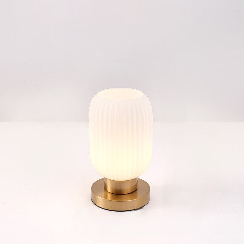 Scandinavian Round Striped Iron and Glass Table Lamp - 1-Light Design for Bedroom