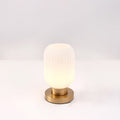 Scandinavian Round Striped Iron and Glass Table Lamp - 1-Light Design for Bedroom