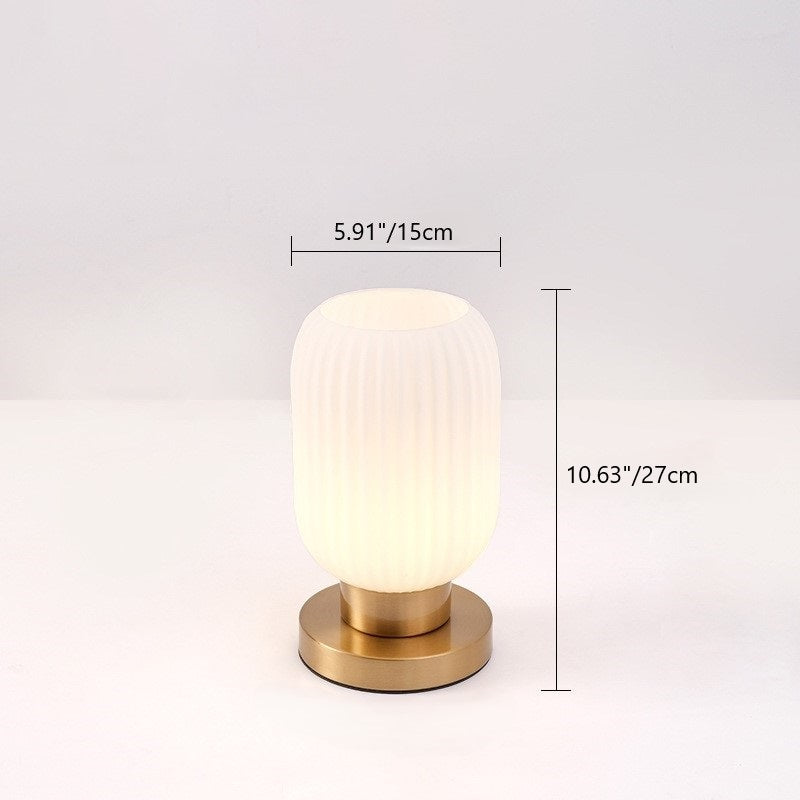 Scandinavian Round Striped Iron and Glass Table Lamp - 1-Light Design for Bedroom