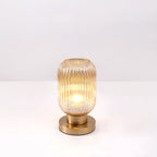 Scandinavian Round Striped Iron and Glass Table Lamp - 1-Light Design for Bedroom