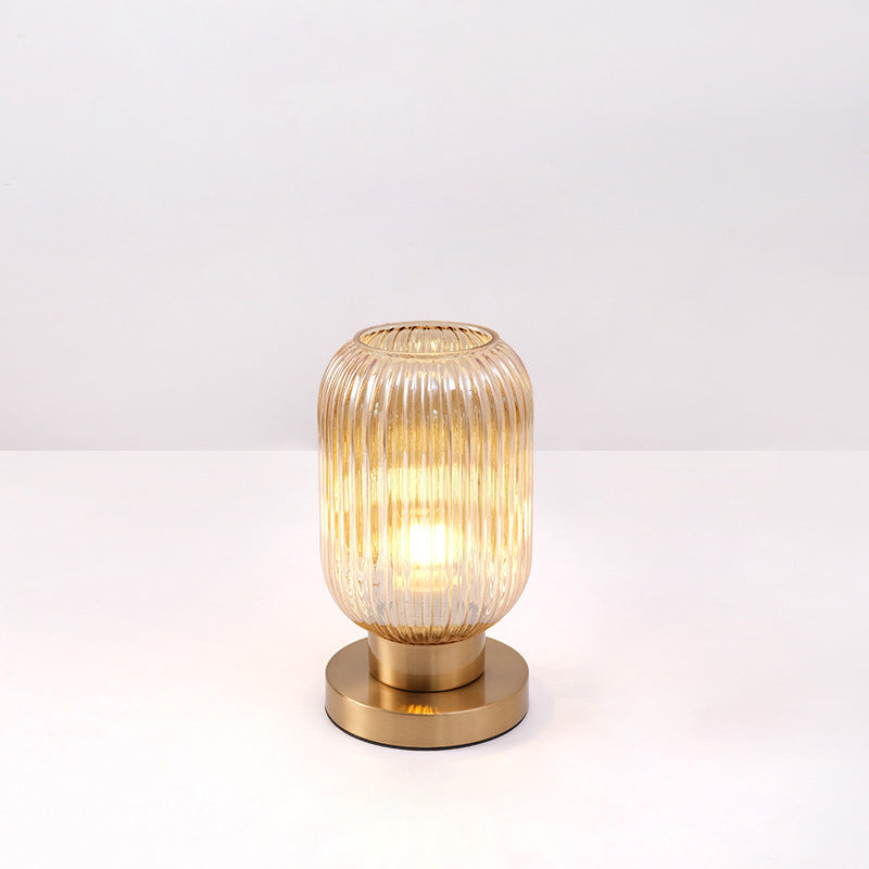 Scandinavian Round Striped Iron and Glass Table Lamp - 1-Light Design for Bedroom