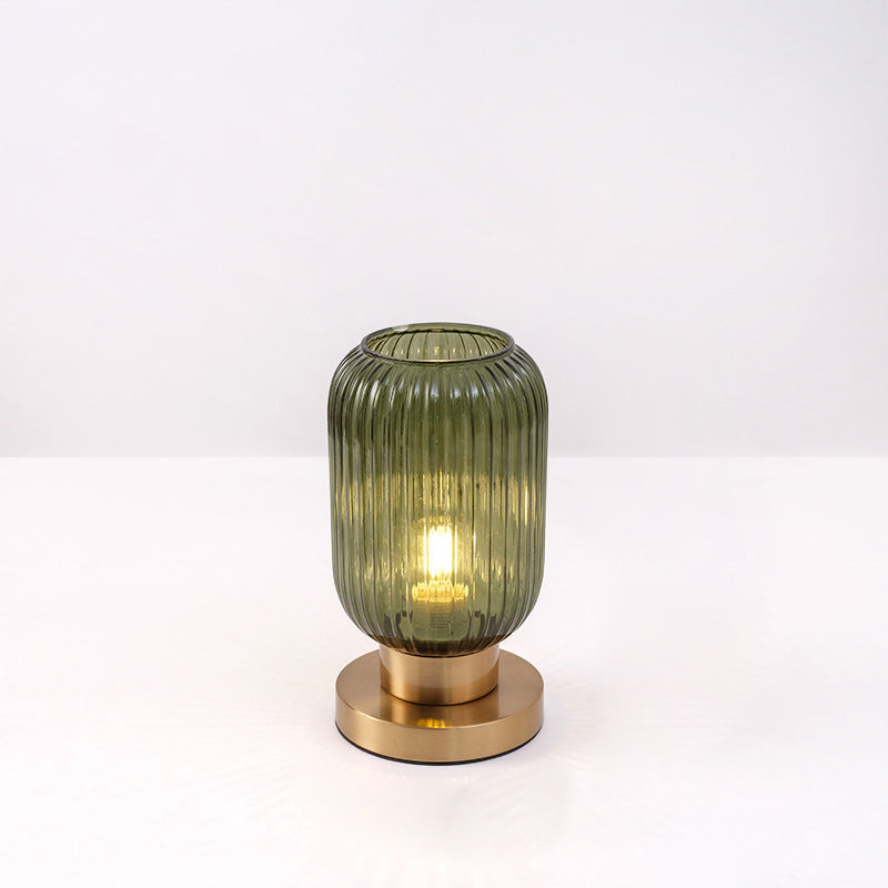 Scandinavian Round Striped Iron and Glass Table Lamp - 1-Light Design for Bedroom