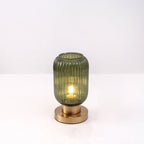Scandinavian Round Striped Iron and Glass Table Lamp - 1-Light Design for Bedroom