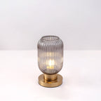 Scandinavian Round Striped Iron and Glass Table Lamp - 1-Light Design for Bedroom