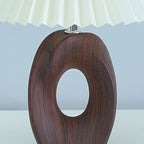 Japanese Pleated Fabric Shade LED Table Lamp with Wood Grain Ceramic Base - USB Powered