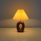 Japanese Pleated Fabric Shade LED Table Lamp with Wood Grain Ceramic Base - USB Powered