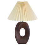 Japanese Pleated Fabric Shade LED Table Lamp with Wood Grain Ceramic Base - USB Powered