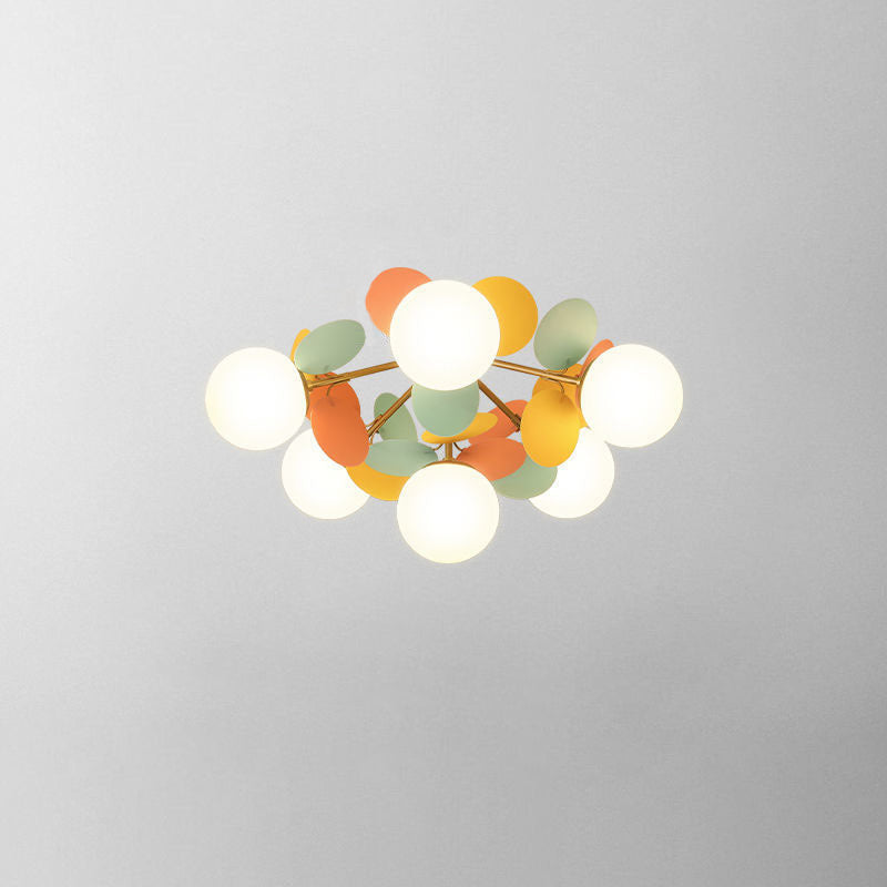 Scandinavian Colorful Flower Semi-Flush Mount Ceiling Light - Available in 1, 4, 6, or 8 Lights for Bedroom
