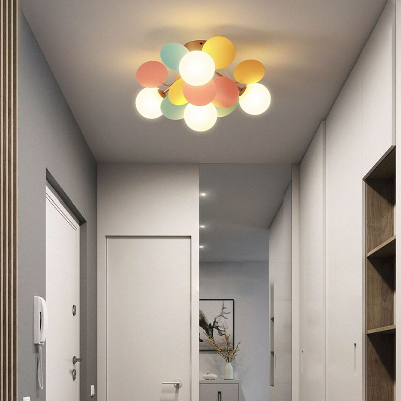 Scandinavian Colorful Flower Semi-Flush Mount Ceiling Light - Available in 1, 4, 6, or 8 Lights for Bedroom