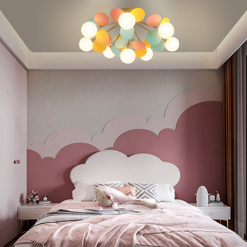 Scandinavian Colorful Flower Semi-Flush Mount Ceiling Light - Available in 1, 4, 6, or 8 Lights for Bedroom