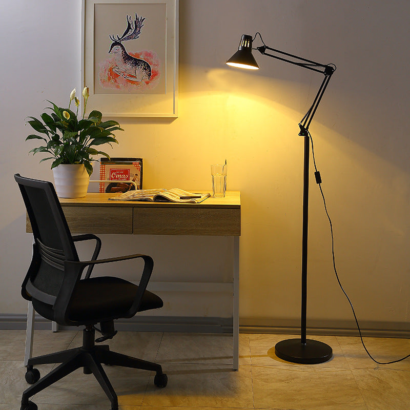 Scandinavian Style Retractable Swivel Floor Lamp - 1-Light Iron Design for Bedroom