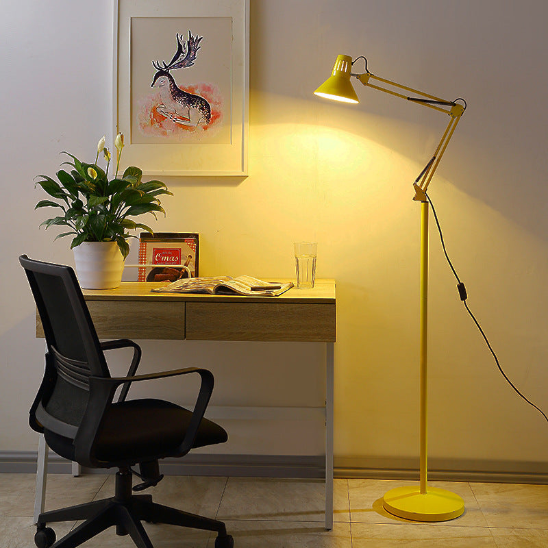 Scandinavian Style Retractable Swivel Floor Lamp - 1-Light Iron Design for Bedroom