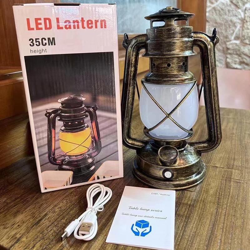Vintage USB Horse Lantern LED Table Lamp - Round ABS Design for Living Room