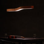 Minimalist Rectangular Wood Grain LED Chandelier for Dining Room