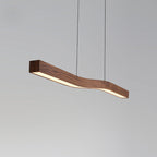 Minimalist Rectangular Wood Grain LED Chandelier for Dining Room