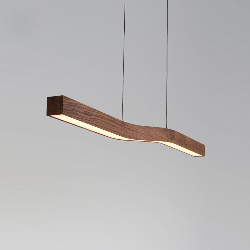 Minimalist Rectangular Wood Grain LED Chandelier for Dining Room