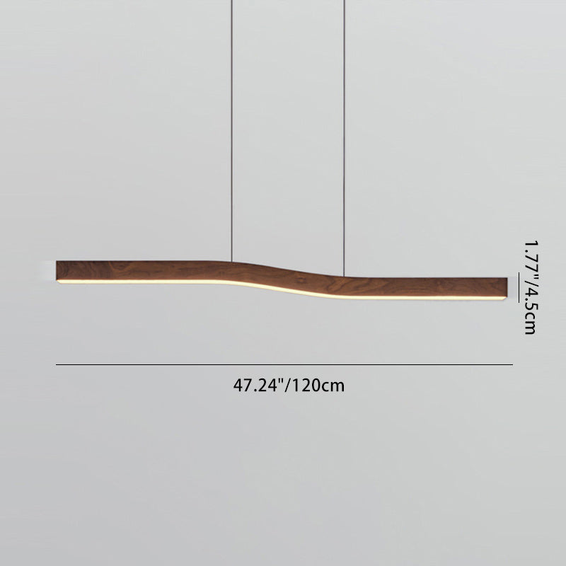 Minimalist Rectangular Wood Grain LED Chandelier for Dining Room