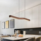 Minimalist Rectangular Wood Grain LED Chandelier for Dining Room