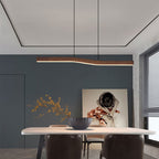 Minimalist Rectangular Wood Grain LED Chandelier for Dining Room