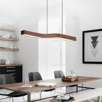Minimalist Rectangular Wood Grain LED Chandelier for Dining Room