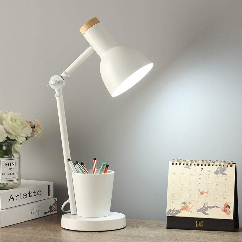 Nordic Dome Iron and Wood 1-Light Table Lamp for Bedroom