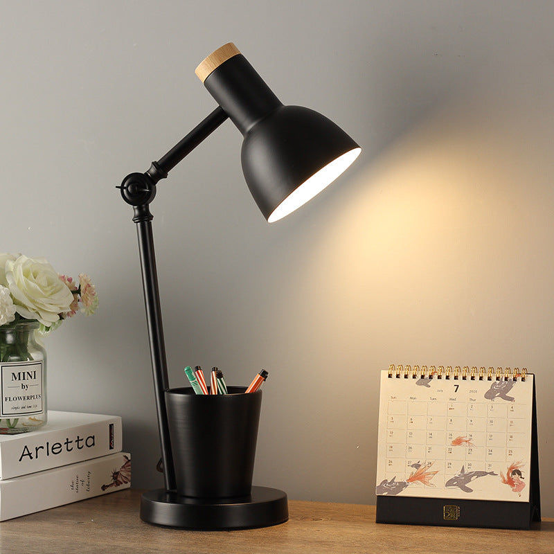 Nordic Dome Iron and Wood 1-Light Table Lamp for Bedroom