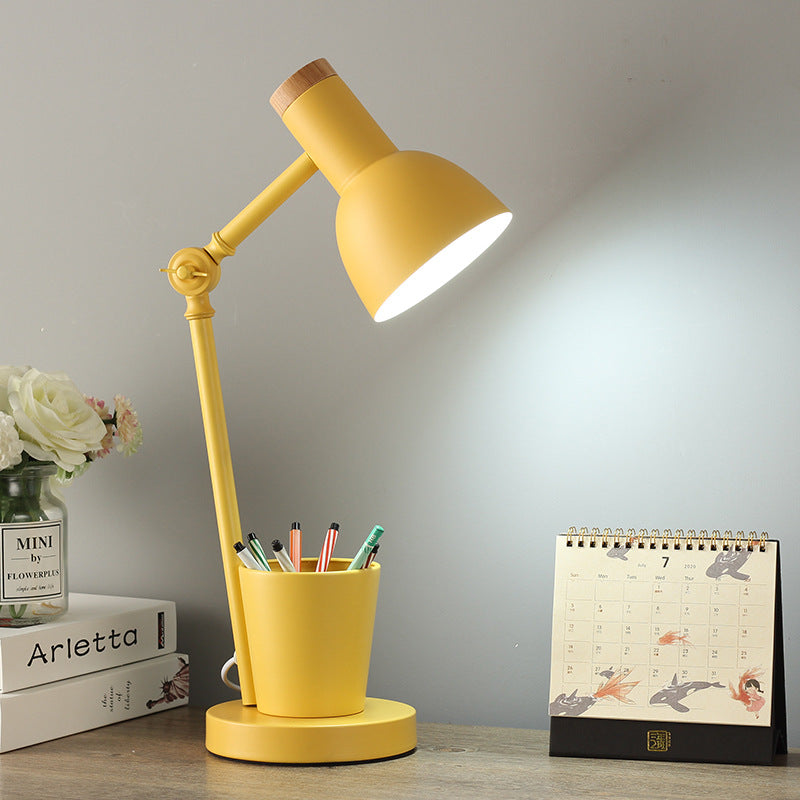 Nordic Dome Iron and Wood 1-Light Table Lamp for Bedroom