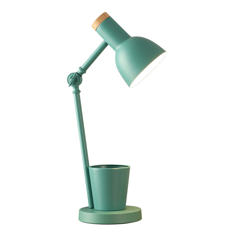 Nordic Dome Iron and Wood 1-Light Table Lamp for Bedroom