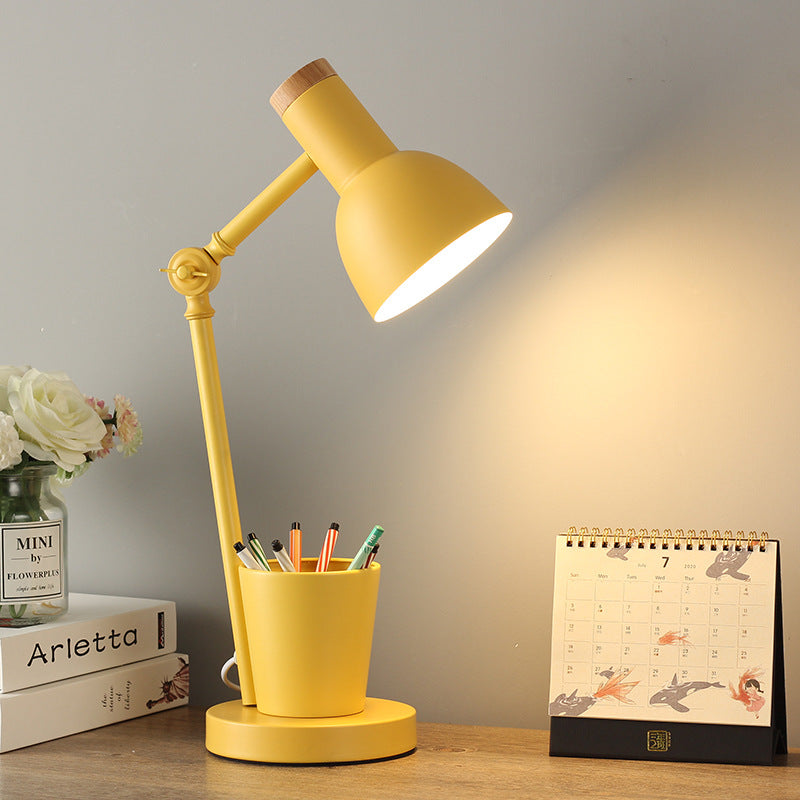 Nordic Dome Iron and Wood 1-Light Table Lamp for Bedroom