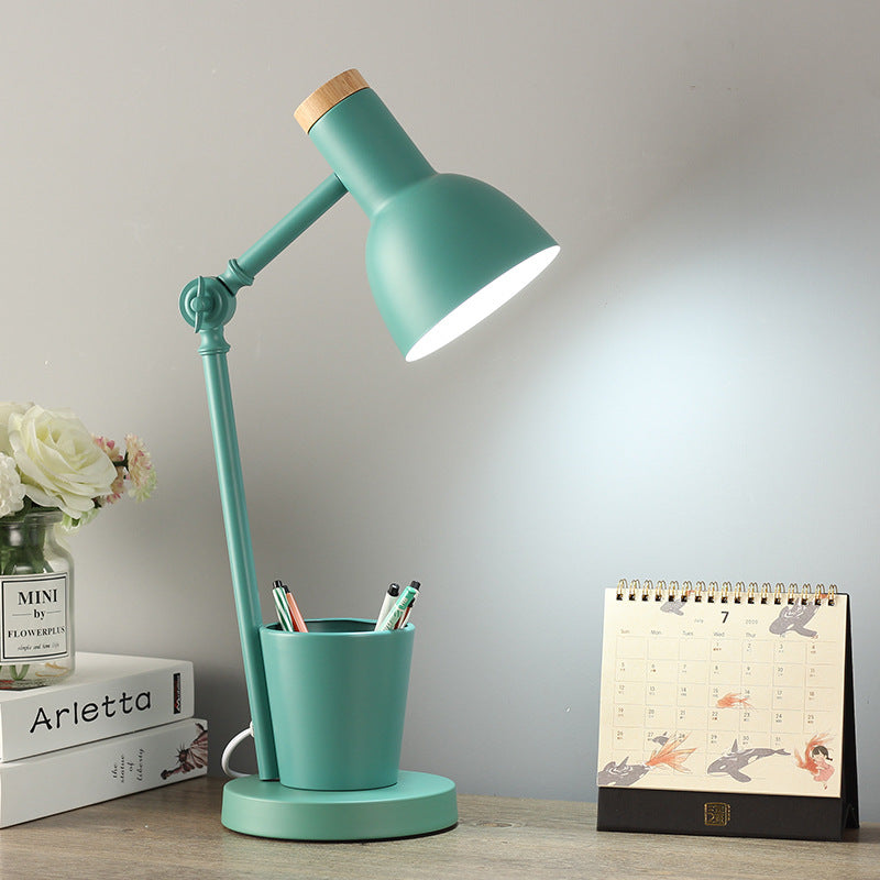 Nordic Dome Iron and Wood 1-Light Table Lamp for Bedroom