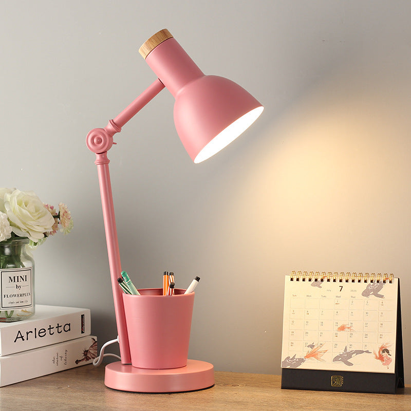 Nordic Dome Iron and Wood 1-Light Table Lamp for Bedroom