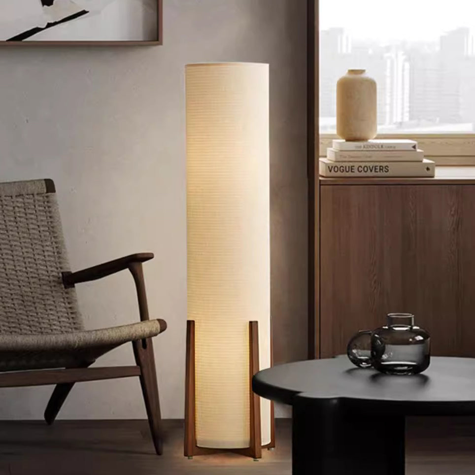 Japanese Cylinder Wood Floor Lamp - 1-Light Design for Living Room