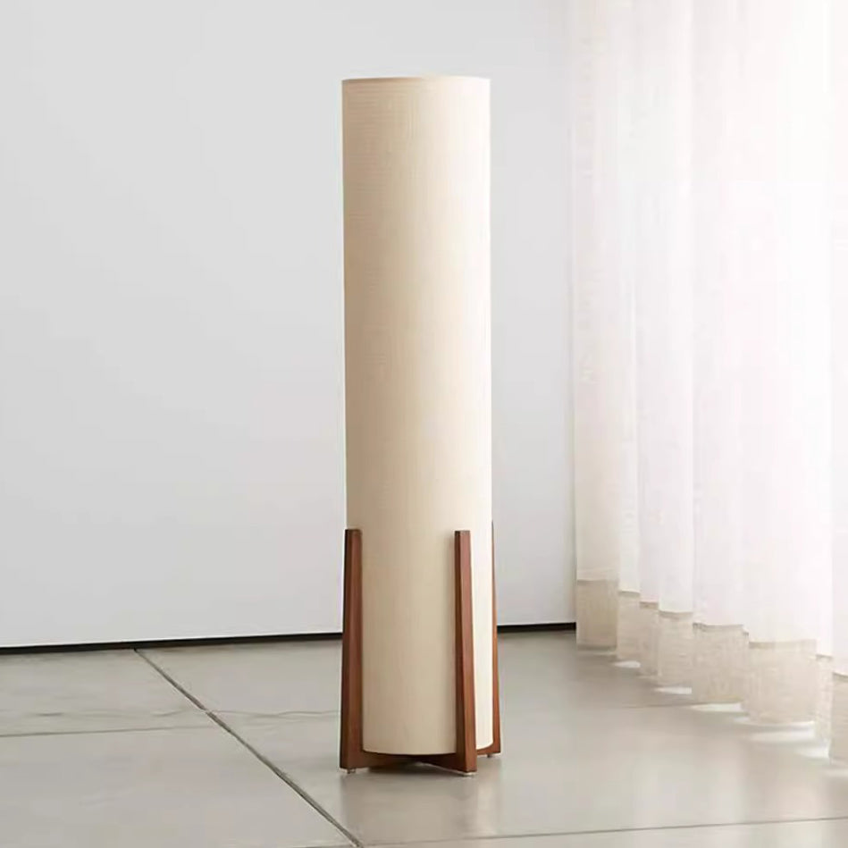 Japanese Cylinder Wood Floor Lamp - 1-Light Design for Living Room