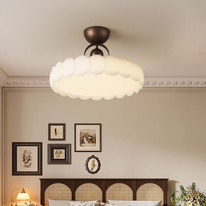 French Round Iron LED Semi-Flush Mount Ceiling Light