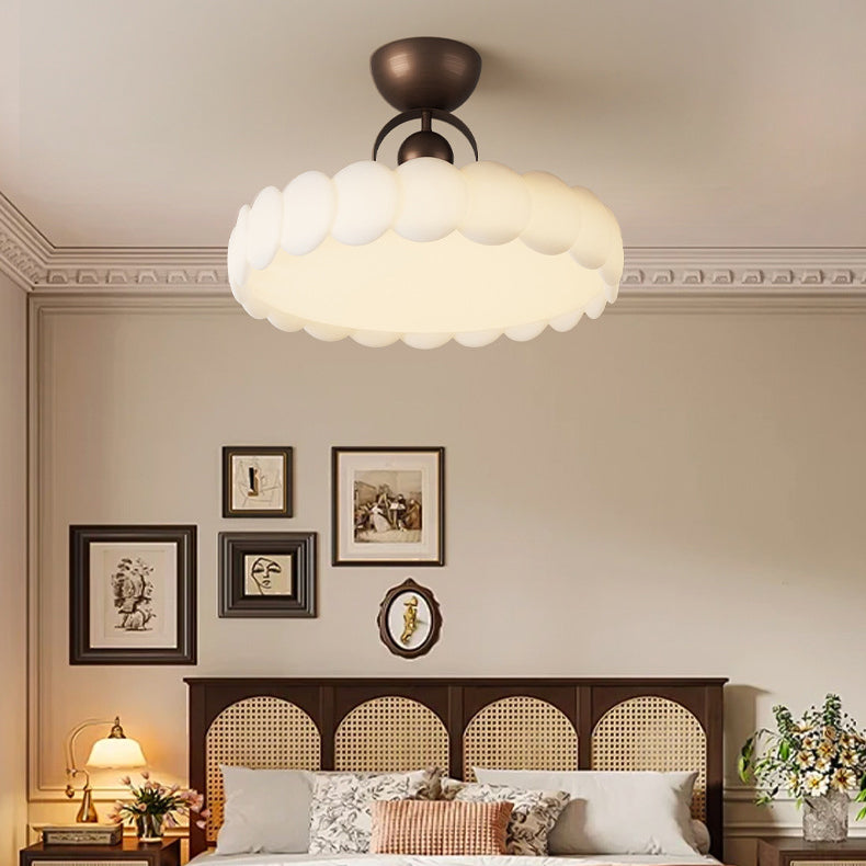 French Round Iron LED Semi-Flush Mount Ceiling Light