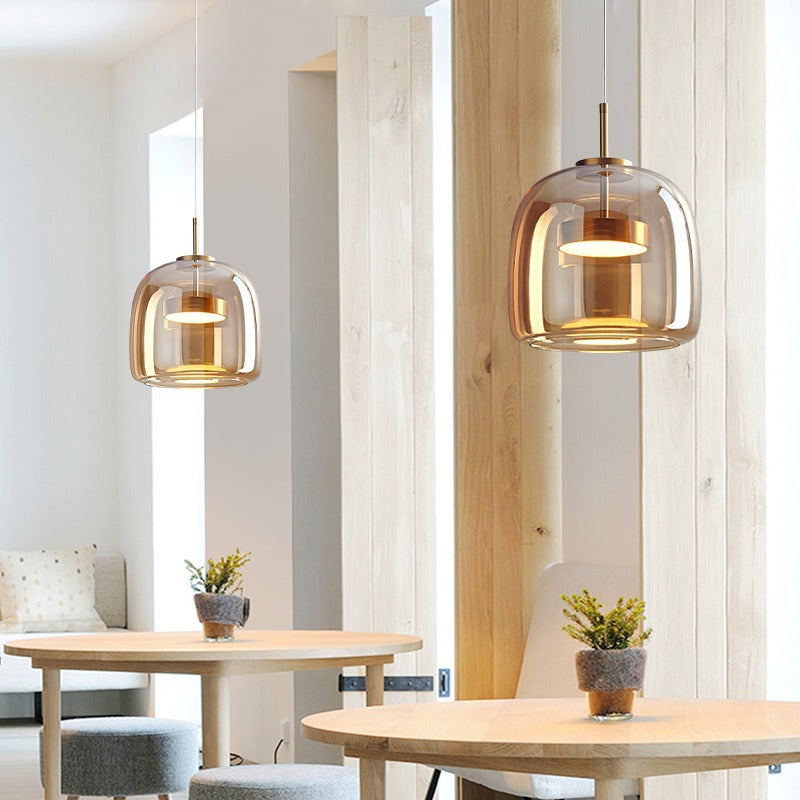 Scandinavian Copper Glass LED Pendant Light for Living Room